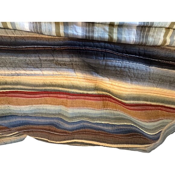 Pair of Quilted Stripped Cotton King Pillow Shams Boho Coastal Cottage Daybed - Picture 3 of 14